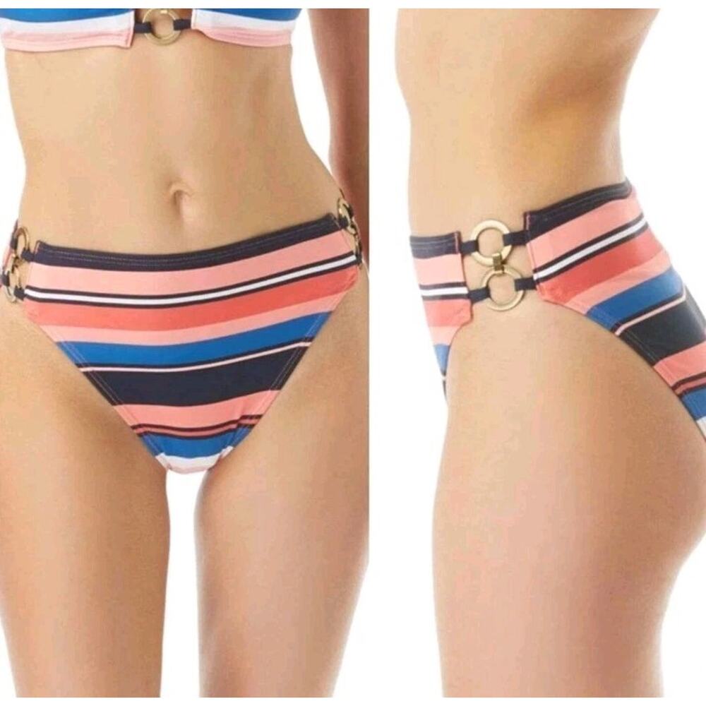 Michael Kors High Waist Striped Bikini Swim Bottom Multicolored Size Large NWT